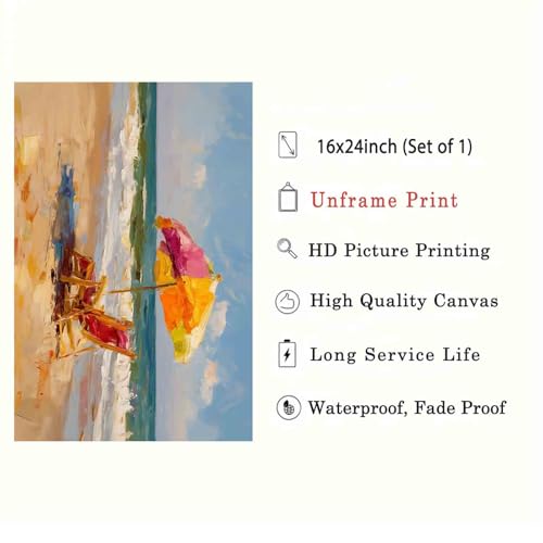 Beach Umbrella Wall Art Abstract Ocean Print Summer Beach Posters Ocean Landscape Pictures Pastel Summer Artwork Summer Sea Picture pink preppy wall art living room decor 16x24inch no frame