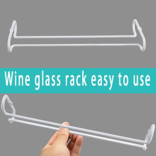 set 2 White Wine Glass Rack Under Cabinet Shelf 10 Inch Stemware Storage Hanging Hanger Organizer Glasses Holder with Drying Under Counter Metal for Kitchen and Bar (2 Count)