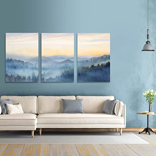 Foggy Forest Canvas Wall Art Landscape Mountain Wall Art for Living Room Sunrise Wall Decor Modern Artwork Canvas Prints Pictures for Wall Home Office Size 24"x 36"x 3pcs (3 Count)