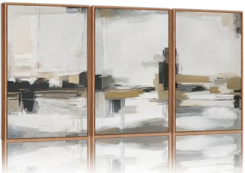 Beige Abstract Framed Canvas Wall Art Set (3 Count)