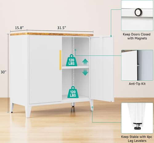White Storage Cabinet with Doors and Shelves