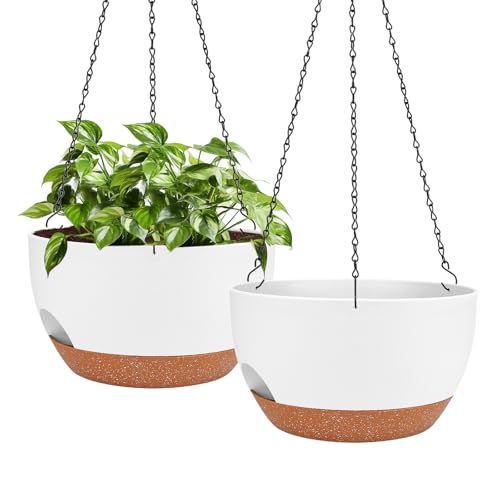 2 Pack 12 Inch Self Watering Hanging Basket Planters for Indoor Outdoor (2 Count)