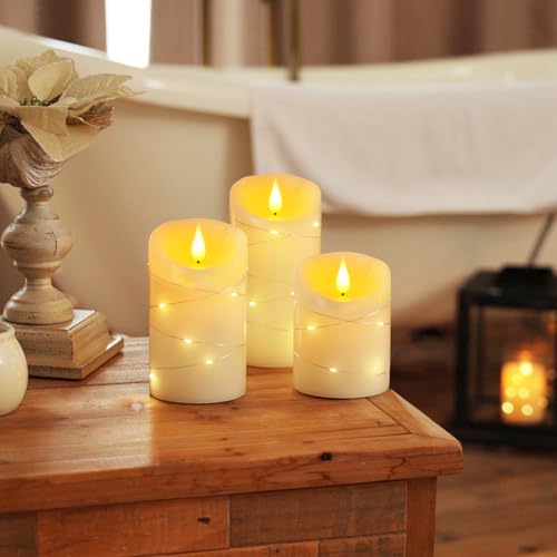 Flameless Candles with String Lights (3 count)