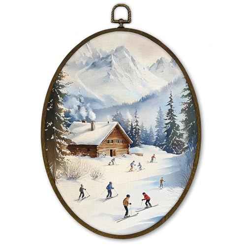 Winter Ski Skiing Scene Wall Art Decor Framed