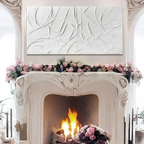 Home Decor White Abstract Wall Decor Maximalist Artwork Textured Canvas Wall Art Pictures for Living Room Bedroom Home Office Decor 24"x48"