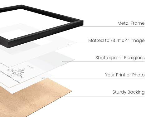 8x8 Black Metal Picture Frames Matted to 4x4 (6 Count)