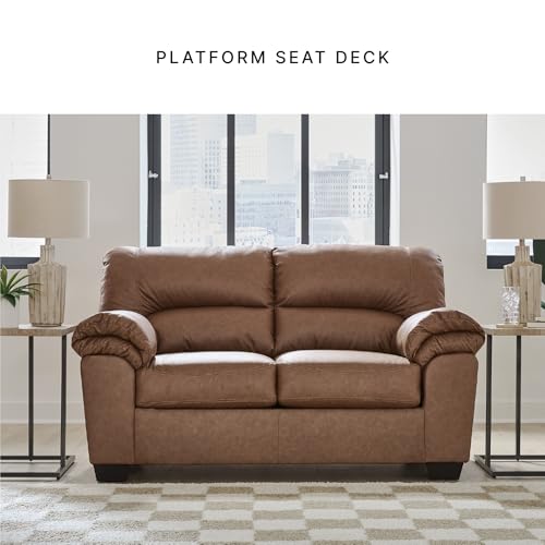 Faux Leather Caramel Brown Loveseat Sofa Couch