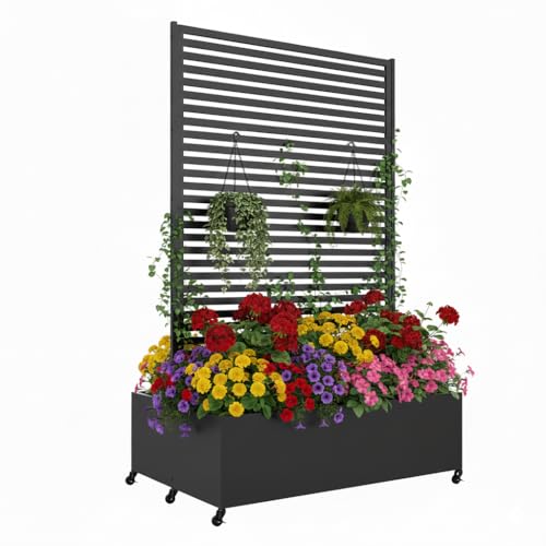 Double Metal Planter Box with Trellis Privacy Screen