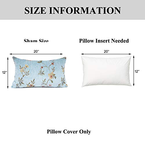 Classical Embroidery Jacquard Farmhouse Oblong Rectangle Chenille Teal Floral Pattern Decorative Throw Pillow Case