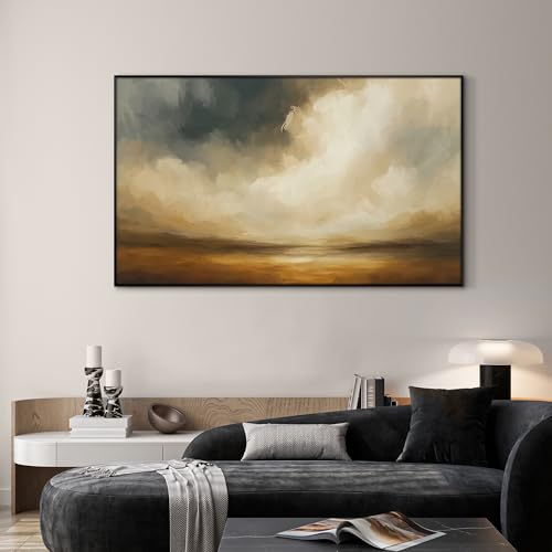 36"x60" Extra Large Framed Wall Art Golden Horizon Dramatic Abstract Landscape Illustration for Home Living Room Bedroom Decor