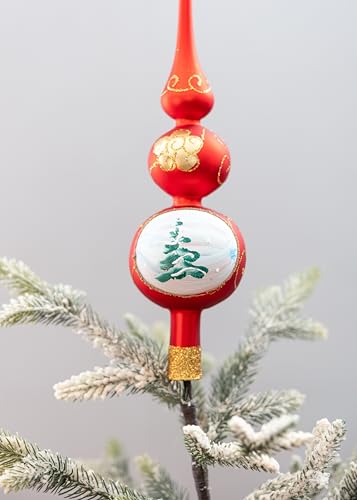 Spitz Glass Christmas Tree Topper Mouth Blown by Polish Artisans and Hand Decorated with Embellishments Made in Poland