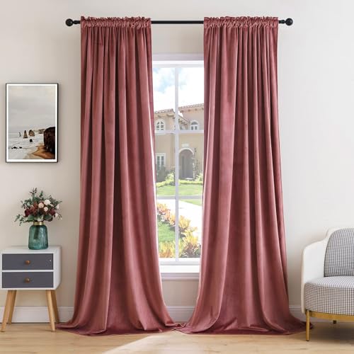 Dusty Rose Pink Velvet Room Darkening Curtains for Bedroom W52xL132 (2 Count)