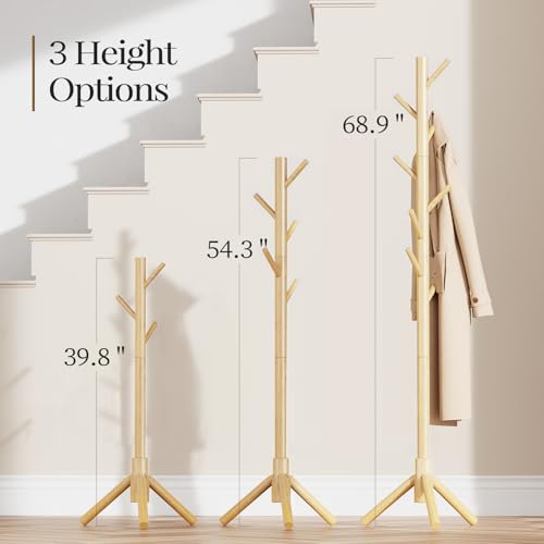 Solid Wooden Coat Rack Freestanding with 8 Hooks
