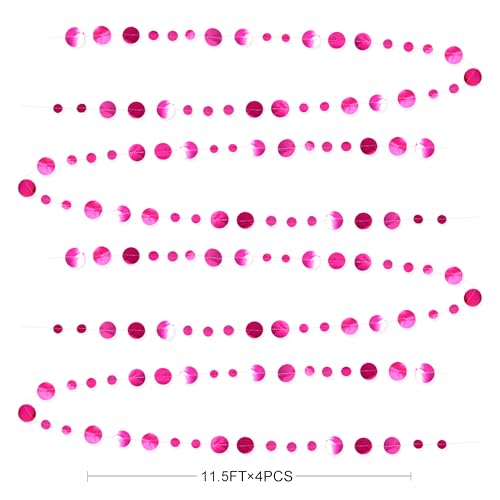 Hot Pink Party Decorations Circle Dots Garland Metallic Rose Pink Hanging Paper Polka Dots Streamer for Bachelorette Birthday Engagement Wedding Bridal Shower Anniversary Party Supplies