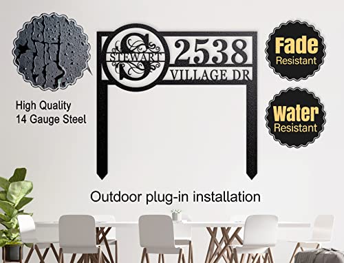 Personalized Metal Address plaque with Monogram Displays Address and Street Name