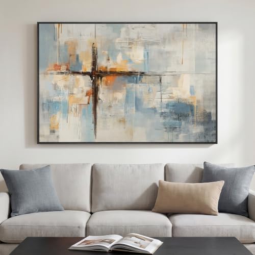 Extra Large Framed Blue Abstract Wall Art for Living Room