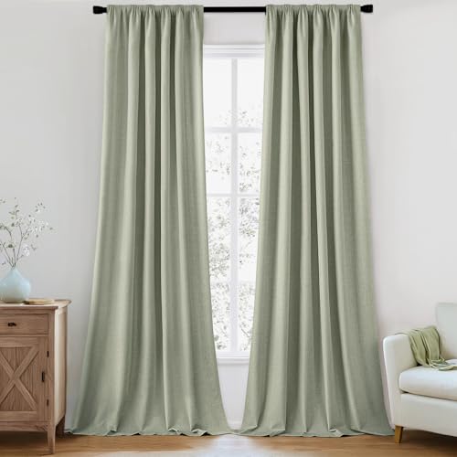 100% Blackout Back Tab Pleat Linen Curtains 50" Wx108 L (2 Count)