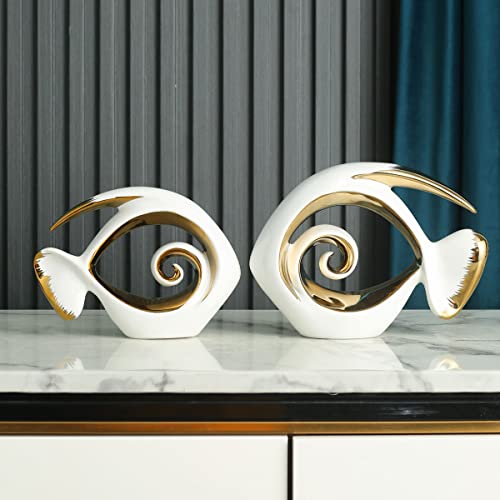 White Gold Ceramic Fish Figurines