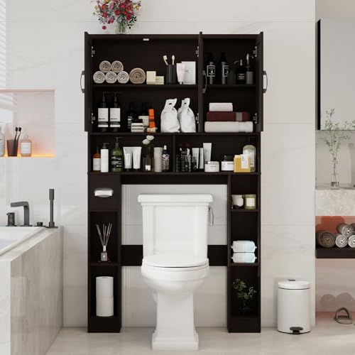 Over The Toilet Storage Cabinet with 3 Barn Doors.Walnut