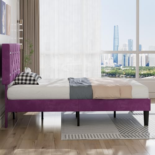 Twin Size Bed Frame with Diamond Tufted Headboard