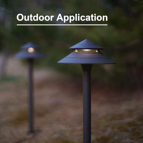 Pathway Lights 3W LED 2PK Outdoor Low Voltage Landscape Lighting 180 Lumen Hardwired 2 Tier Pagoda Path Lights 3000K Warm White Metal 12V Electric Sidewalk Walkway Light with Connectors (2 Count)
