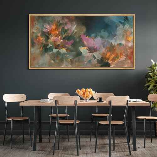Extra Large Framed Canvas Print Wall Art Colorful Abstract Floral Antique Retro Fine Art Illustrations Decorative Colorful for Bedroom