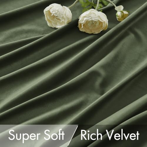 Olive Velvet Pinch Pleat Blackout Curtains W52 X L108 Inches