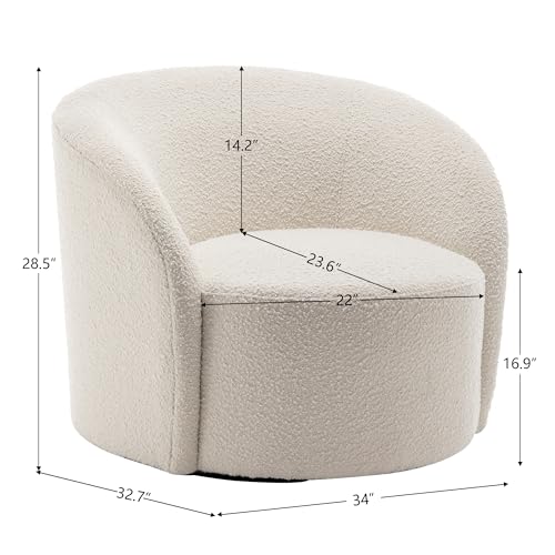 34" W Mid Century Modern Boucle Swivel Barrel Chair
