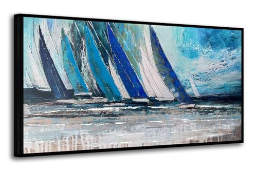 Framed Wall Art Blue Large Sailboat
