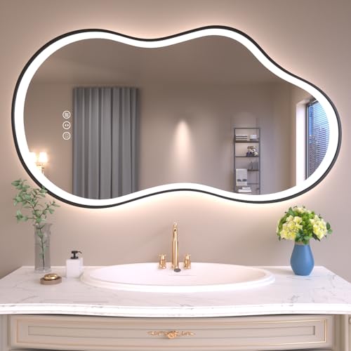 20''x36'' Irregular LED Bathroom Mirror with Lights & Black Frame