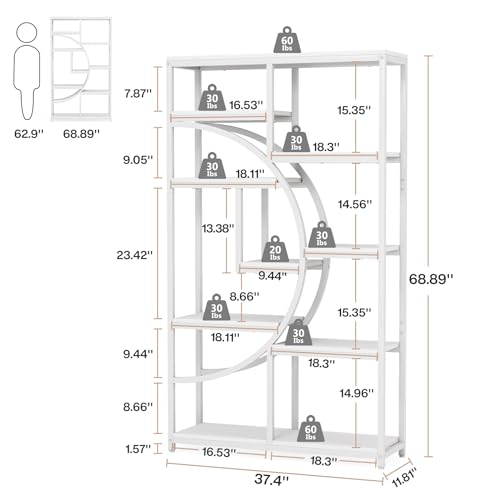 Industrial Bookshelf Bookcase with 9 Open Shelf