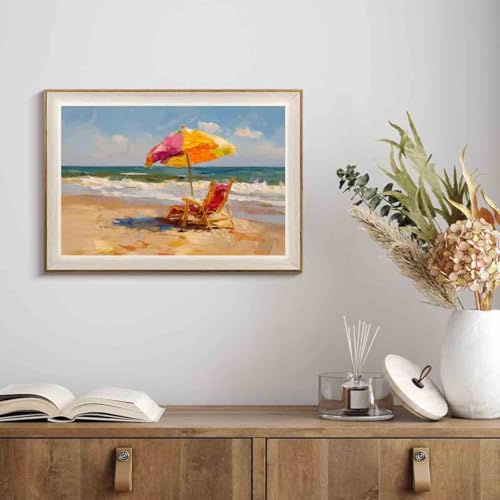 Beach Umbrella Wall Art Abstract Ocean Print Summer Beach Posters Ocean Landscape Pictures Pastel Summer Artwork Summer Sea Picture pink preppy wall art living room decor 16x24inch no frame
