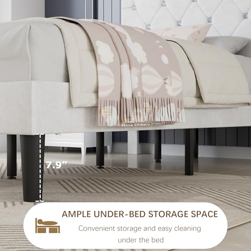 Twin Size Bed Frame with Diamond Tufted Headboard