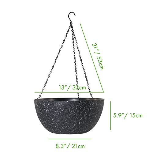 13 inch 2Pack Large Hanging Planters for Outdoor Indoor Plants with Drainage Holes and Chain (2 Count)