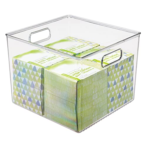 Plastic Modern Storage Organizer Bin Basket with Handles for Bathroom Organization