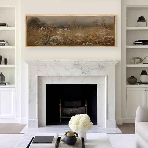 Large Framed Canvas Print Wall Art Autumn Meadow Landscape Rustic Field Illustrations Antique Retro Fine Art Illustrations Decorative Colorful for Bedroom