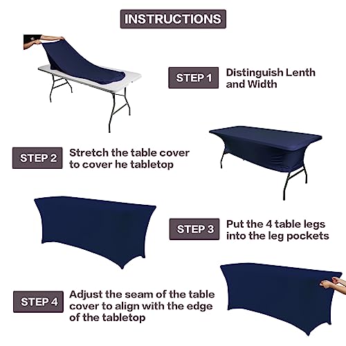 2 Pack 8FT Table Cloth for Rectangular Spandex Jean Blue Cover (2 Count)