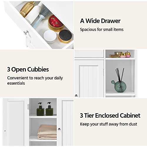 Bathroom Storage Cabinet with Drawer and 2 Beadboard Doors