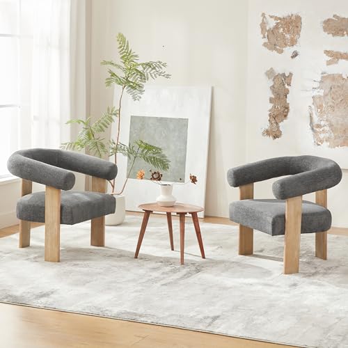 Barrel Accent Chairs Set of 2 with Armrests and Rubberwood Legs (2 Count)