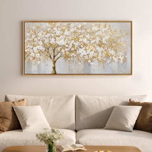 Large Framed Gold Tree Wall Art for Living Room