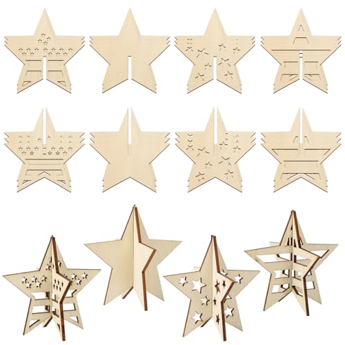 DIY 3D 4th of July Stars Wood Crafts to Paint (24 Count)
