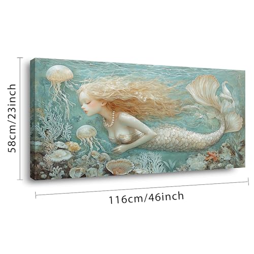 Ocean Mermaid Wall Art for Girls Room Modern Canvas Prints Marine Organism Underwater World Sea Creatures Artwork Paintings Women Bedroom Wall Decor