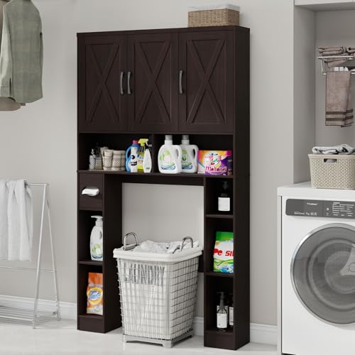 Over The Toilet Storage Cabinet with 3 Barn Doors.Walnut
