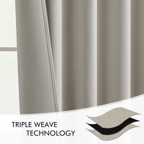 Natural Back Tab Blackout Curtains 52x120 Inch Long 2 Panels Set