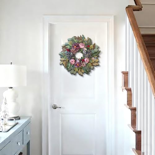 24in Spring Front Door Wreath Pink Peony Blue Hydrangea Decor