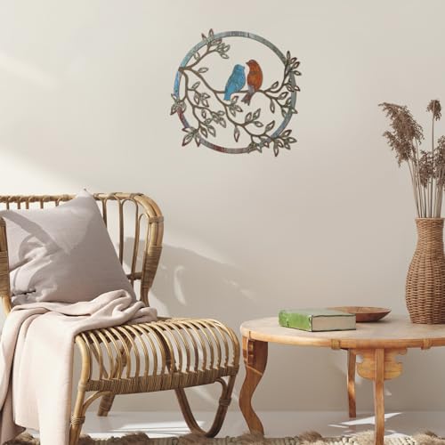 Metal Wall Art Bird on Tree Branch Silhouette Bird Hanging Ornament Porch Wall Decor for Living Room Outdoor Garden Bedroom Office Housewarming Party Decoration