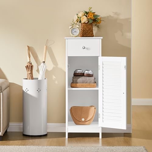 Small Bathroom Storage Cabinet with Drawer & Louvered Door