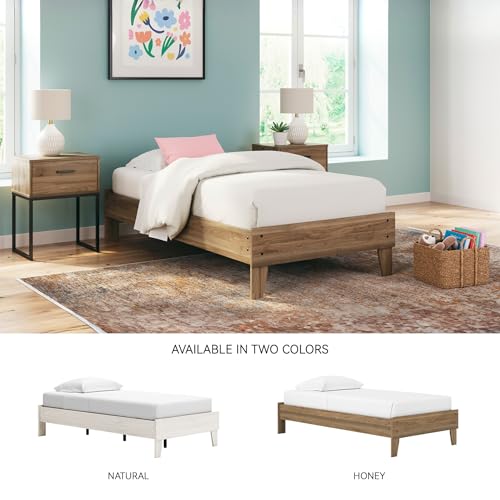 Deanlow Mid Century Modern Twin Platform Bed with Metal Slats