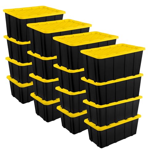 Industrial Storage Tote with Lids for Garage (16 Count)