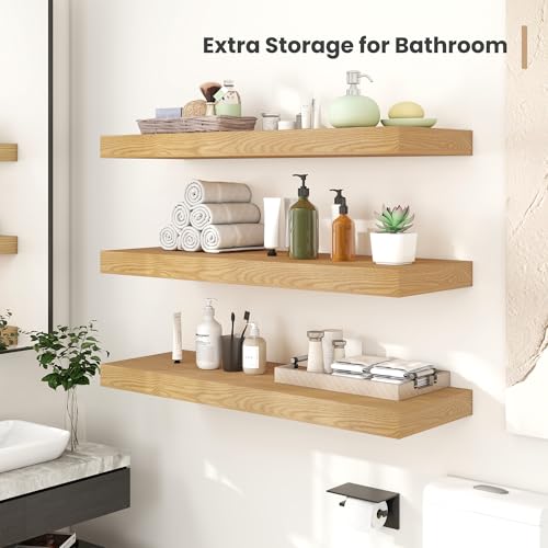 48 x 12 Deep Floating Shelves Wall Mounted Set of 2 Oak (2 Count)